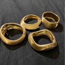 4pcs/1pc Punk Style Matte Wide Spring Clasp Bracelet, Asymmetric Metal Bracelet Design, Women Daily Party Accessory, Fashion Jewelry, Best Friend Gift - Gold - View 3