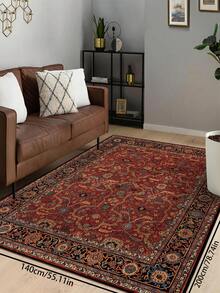 1pc Vintage Distressed Persian Style Rug, Red Bohemian Moroccan Polyester Fiber Comfortable Area Rug, Rectangular Easy Care Machine Washable Carpet For Living Room, Hallway, Bedside, Home Decor - Multicolor - View 31