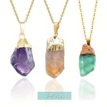 Bộ 3 mặt dây chuyền đá thạch anh tím tự nhiên và thạch anh vàng, đá thô không đều, trang sức thủ công mạ vàng, đá quý cân bằng luân xa, thanh lọc năng lượng Reiki, liệu pháp tâm linh, quà tặng tinh tế cho phụ nữ. - nhiều màu - Xem 13
