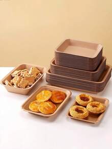 5/10/50pcs Brown Kraft Paper Food Trays, Thickened Square Food Containers, Suitable For Barbecue/Snacks/Burgers/Fries/Fried Chicken/Hot Dogs, Party/Wedding/Birthday/Restaurant/Hotel/Camping - Brown - View 8