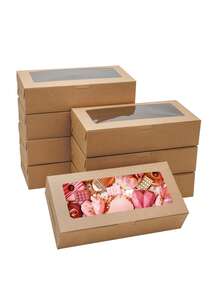 5pcs/10pcs White Square Window Bread Box, White Cardboard Material Cookie Box With Window, Kraft Paper Square Window Cake Box Suitable For Pastries, Pies, Muffins, Chocolates, Strawberry Cookies - View 10