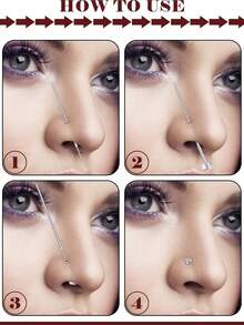 4件/7件装不锈钢无螺纹鼻环，适用于鼻翼、耳屏、耳廓和唇钉穿孔，附带佩戴导向锥。 - 彩色 - 查看 8