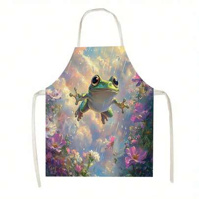 1pc{Colorful Hummingbird And Flower Pattern} Kitchen Apron, Suitable For Kitchen, Living Room, Dining Room, Hotel, Outdoor Barbecue And Other Scenarios, Made Of 100% Polyester, Machine - Washable, Large - Sized Apron