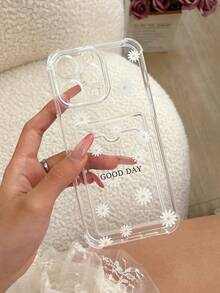 Daisy Pattern Printed Transparent Card Slot Phone Case, Compatible With IPhone 11/17/17pro/13/14/15/15pro/15 Plus/15 Promax/16/16pro/16plus/16promax/7plus/8plus/X/Xs Max/Xr/17Air/12pro/13pro/14pro/17Promax/13mini/11promax/12promax/13promax/14promax/14plus/6/6s/6plus/7/8/Se/17proMax, Transparent Wallet Style Silicone Back Cover, Shock-Proof, Waterproof, Anti-Fall, Anti-Scratch - Multicolor - View 2