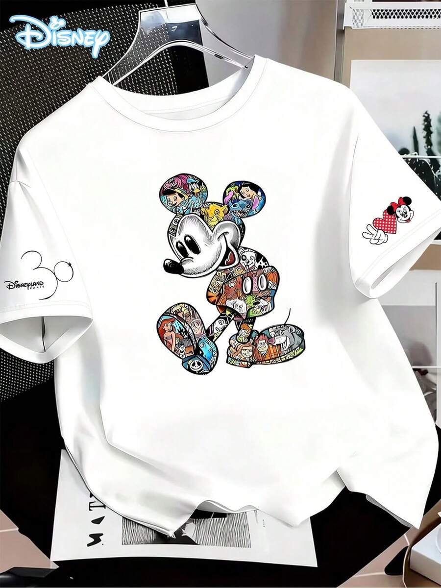 Licensed Disney T-Shirt Made Of Pure Cotton, Adorable Soft Crew Neck T-Shirt With Mickey Mouse Motif, Full Of Vibrant Design Details, A Disney Gift, The Fabric Is Durable And Easy To Care For, Suitable For Everyday Outings, Commuting And Other Occasions, Full Of Holiday Spirit. - 白色 - 查看 1