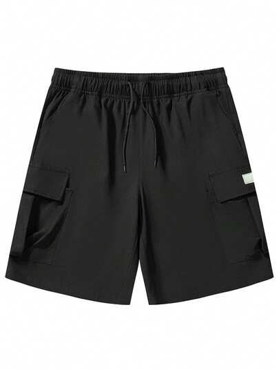 Quần short nam thường ngày, nhẹ và thoáng khí, quần short tập thể dục, quần short tập gym màu đen, quần short thể thao màu đen, quần short tập thể dục nam với thiết kế nhiều túi 3D.