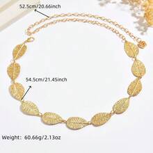 Y2K美学金色腰带 - 叶子链条，适合节日和度假装扮 - 樹葉款 - 查看 3