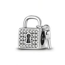 1 件装时尚锁和钥匙闪亮珠子吊坠，镀银，适合手链项链 DIY 节日礼物 - 彩色 - 查看 3