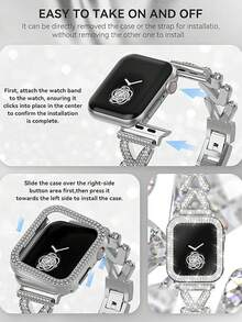 1pc 41mm Jewelry Diamond Metal Band & Protective Case Compatible With Apple Watch Series 9/8/7, Fits 38mm, 40mm, 41mm, 42mm, 44mm, 45mm, 49mm; 2pcs Women Jewelry Replacement Metal Strap Band With Shiny Screen Protector Case Compatible With Apple Watch Ultra SE Series 9/8/7/6/5/4/3/2/1, Shiny Women Watch Band Accessories - Silver - View 5