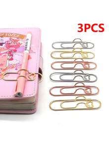 3Pcs Simple Practical Silver Stainless Steel Multifunctional Metal Clip Set High Quality Stainless Steel With Pen Clip, Bracket & Suspension Function Office School Student Stationery Document Organizer For Back To School Graduation Season New Year Valentine's Day - Multicolor - View 1