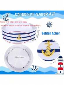 2件套：水手帽、围巾、时尚眼镜，男女通用游艇船长服装，水手角色扮演派对（条纹帽颜色随机） - 彩色 - 查看 9