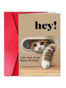 1张独一无二的猫咪生日贺卡，送给家人和朋友的最佳礼物，生日快乐贺卡带信封，精致小巧，可爱美观的单品 - 彩色 - 查看 20