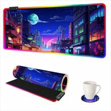 First Step On The Moon Gaming Desk Pad, Universe Solar System Mouse Pad, Space Milky Way LED Light Desk Mat, Gift For Astronomy Enthusiasts - View 1