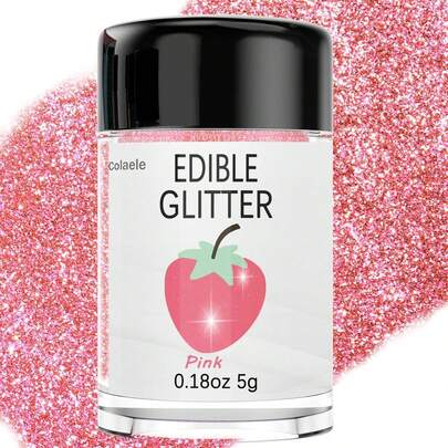 Pink Edible Glimmer Powder Glitter - Colaele 5 Grams Luster Dust Metallic Fancy Food Decorating Sprinkle Glimmery Brew Dust For Cake Decorations Drinks Wine Beverage Candy Dessert, Vegan