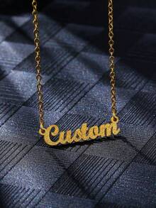 Custom Shiny Frosted Name Necklace Women Personalized Charm Classic Letter Clavicle Necklace Stainless Steel Gold Cursive Name Handmade Pendant Nameplate Jewelry Christmas New Year Gift For Girlfriend Couple - Multicolor - View 4
