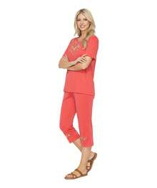 Women Short Sleeves Embroidered Cotton Blend Lounge Wear  Sets - Karang - View 3