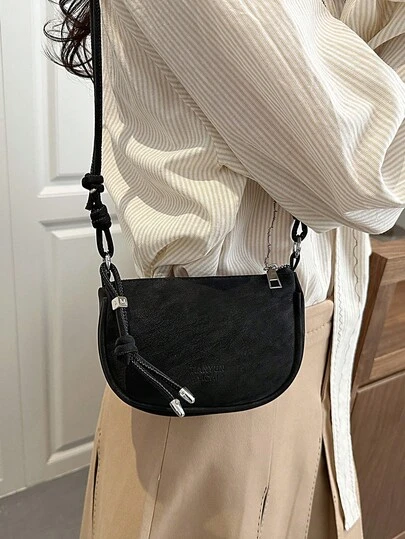 新款春季复古时尚半圆形单肩包，简约纯色女士腋下手提包