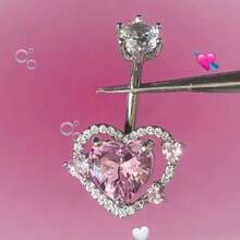 1件热销穿孔饰品，心形锆石肚脐环，粉色心形肚脐环，女士肚脐环及肚脐穿孔配件 - 粉紅色戀人 - 查看 2