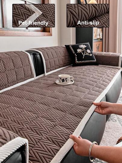 1pc Thick Plush Sofa Cover, Brown Warm Soft Comfortable Material, Pet Friendly Non-Slip Dirt-Resistant, Holiday Decor Sofa Protection, Suitable For 1/2/3/4 Seater Sofa Armrest Cover Backrest Cover