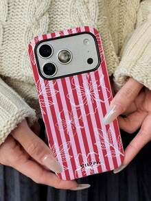GIIPPA 1 件装粉色条纹手绘白色花朵图案手机壳，适用于 17 Pro Max，也适用于 16 Pro Max、15 Pro Max、14 Pro Max，韩式时尚趣味手机壳，兼容 11/12/13/14/15/16 Pro Max Plus，男女皆宜的优雅设计，是圣诞节、情人节、复活节、婚礼季和生日送给女友的理想礼物 - 粉色 - 查看 2