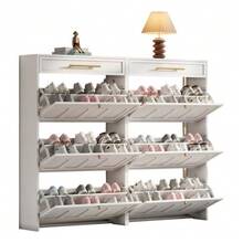 2-Piece Set Of Modern Shoe Cabinets/Shoe Racks, With 12 Compartments, 2 Drawers, Shoe Cabinets/High Shoe Storage Units, Can Be Placed In Hallways, Doorways, Living Rooms And Offices, MDF, White - White - View 6