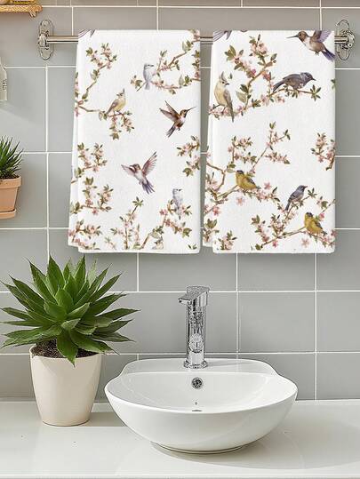 2 piezas Toallas de cocina de estilo granja con flores acuarela Floral vintage y pájaro Decoración de granja con flores amarillas Paños de cocina Suministros para fiestas navideñas Pañuelos Adecuado para cocina, comedor y mesa de comedor