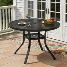 Round Outdoor Dining Table For 4, Weather Resistant Garden Table For Patio - Black - View 2