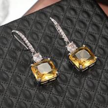 Elegant Geometric Square Pendant Earrings, Suitable For Women Brides Wedding Jewelry - Yellow - View 4