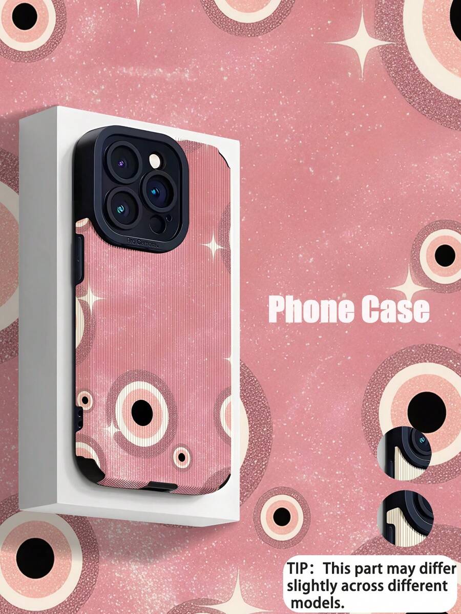 1个时尚粉色闪光星空恶魔眼竖条纹仿皮软保护手机壳，适合作为生日/节日礼物送给朋友、家人、情侣，兼容 17/17 Air/17 Pro/17 Pro Max、16/16 Plus/16 Pro/16 Pro Max、15/15 Plus/15 Pro - 彩色 - 查看 1