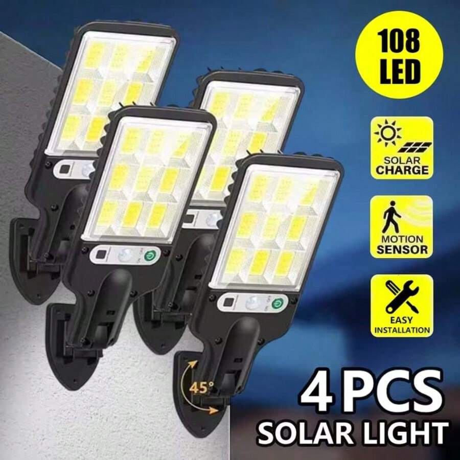 4pcs Solar Wall Lights, 320° Rotatable Emergency Lamps, 108 Solar LED Beads, 3 Modes, With Remote Control, Dusk To Dawn Motion Sensor LED Wall Lamps, Suitable For Outdoor Garden, Street, Porch, Patio, Fence, Deck And More, Solar Lighting And Decorative Lamps For Wedding, Party, Music Festival, Garden, House, Camping - Remote Control/Non-Remote Control Version Available