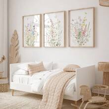 1/3pcs Set Unframed Wildflower Nursery Canvas Poster Boho Botancial Floral Butterfly Wall Art Print Minimalist Girl Room Aesthetic Decor Painting For Apartment,Living Room,Bedroom,Modern Home Decoration - A - View 4