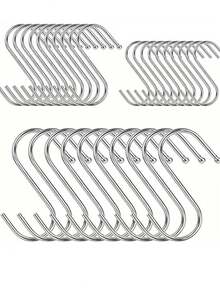10pcs Stainless Steel S-Shaped Hooks | Multi-Purpose Metal Hooks, Suitable For Kitchen, Bathroom, Clothing - Multicolor - View 5