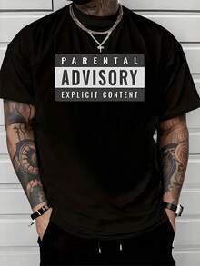 Texto central con letras grandes que advierte sobre contenido explícito inspirado en la etiqueta musical clásica transmitiendo actitud rebelde y moderna ideal para quienes buscan expresar confianza y personalidad audaz en su vestimenta camiseta de hombre casual cómoda para uso diario - Negro - Ver 1