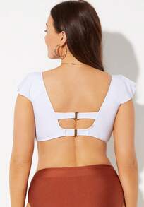 Swimsuits For All Women's Tie Front Cup Sized Cap Sleeve Underwire Bikini Top - trắng - Xem 2