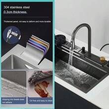 Senlesen Níquel cepillado/Gris metalizado Fregadero de Cocina Acero Inoxidable 80cm, Tarja Moderna con Grifo de Cascada, Cuchillero Integrado y Dispensador de Jabón, para Cocina, Bar o Comedor(80 * 46cm) - Gris metalizado (80 cm x 45 cm) - Ver 5