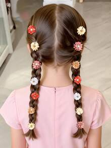 10个装女孩水钻花朵发夹，彩色布艺3D花朵发卡，甜美百搭不伤发侧夹，适合生日派对、日常外出，极具吸引力的头饰 - 混色10件 - 查看 3