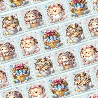 100个/包 复活节主题透明自粘礼品袋，可爱卡通兔子、小鸡、彩蛋图案，适用于零食、饼干、糖果等自封包装，厨房保鲜用品，家居收纳，家居装饰