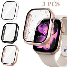 [3 Packs Or 1pc] Case Compatible With Apple Watch Case Series SE Ultra 11/10/9/8/7/6/5/4/3/2/1 38MM 42mm 46mm 45mm 44mm 40mm 41mm 49MM With Tempered Glass Screen Protector,Hard PC Protective Bumper And Ultra-Thin Face Cover Compatible With Iwatch Series SE Ultra 11/10/9/8/7/6/5/4/3/2/1 - Tempered Glass Film - View 42