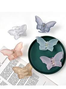 6个/套 女士塑料哑光蝴蝶小发夹，发爪 - 彩色 - 查看 5