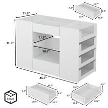 Bedroom Island, Closet Island With 12 Drawers, White Dresser With Glass Top, Walk-In Closet Island For Bedroom, Cloakroom - trắng - Xem 3