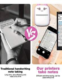 1 pieza Impresora + 5 rollos de papel, Impresora de fotos de bolsillo mini, Impresora térmica portátil sin tinta, Pegatinas de papel de transferencia de 57 mm, Impresora inalámbrica Bluetooth 200 dpi, Rosa - Impresora rosa con 5 rollos de pegatina blanca. - Ver 11