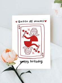 1pc Cute Mum Birthday Card With Envelope, "Queen Of Mums" Happy Birthday Card For Mom, Sweet Greeting Card From Daughter Or Son - Multicolor - View 3