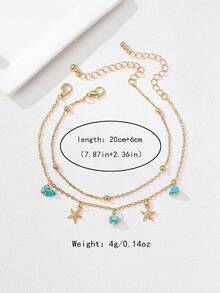 2件套绿松石金属海星流苏链脚链套装 - 金黃色 - 查看 3