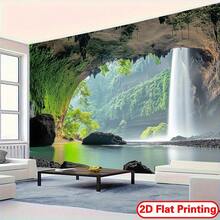 2D Flat, 1Piece Large Nature Landscape Tapestry  Tranquil Waterfall, Greenery, Misty Cliff  Easy To Hang Without Electricity  Decoration Living Room, Bedroom, Office, Party  Available In Multiple Sizes  Durable Polyester Wall Hanging, Suitable Home And Events, Waterfall Scenery, Vibrant Colors, Decorative, Event Planner, 2D Flat - 多色 - 查看 5