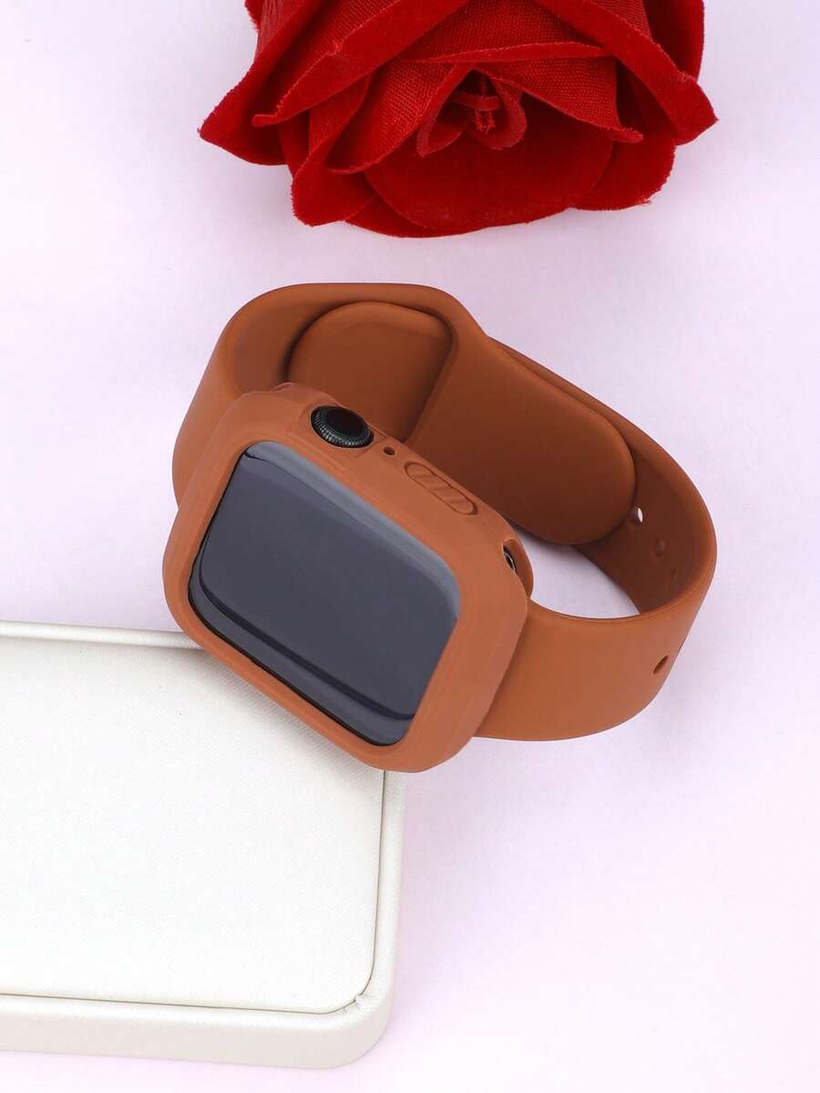 2-In-1 Sports Silicone Watch Band And Case Compatible With Apple Watch 40mm, 41mm, 42mm, 44mm, 45mm, 46mm, And 49mm Sizes. Soft And Comfortable Rivet Silicone Watch Band And Flexible Open-Face Protective Case Compatible With Apple Watch Ultra/11/10/9/8/7/6/5/4/SE Models. Unisex Smart Watch Band And Case Set