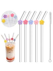 5pcs Reusable Straws Set, Includes Straws And Cleaning Brush, Suitable For Milkshakes, Iced Coffee, Matcha, Essential Kitchen Supplies, Kitchenware, Holiday Gift - Multicolor - View 1