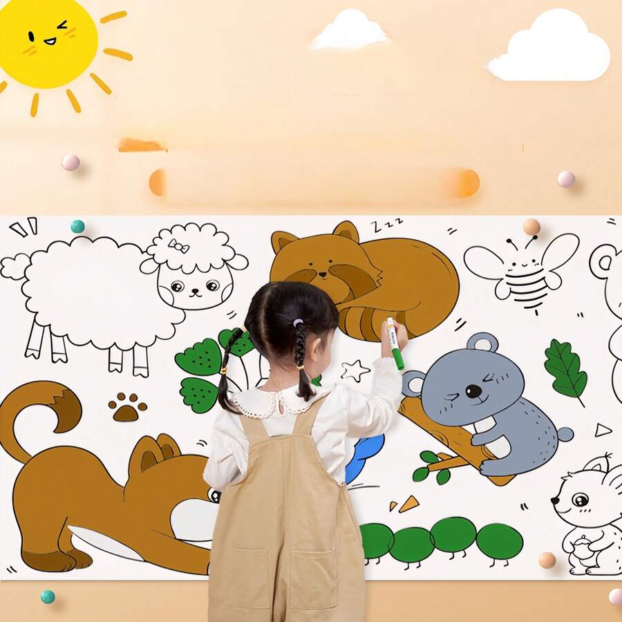 畅销产品!幼儿教育入门之选!妈妈们精心挑选——涂鸦绘画卷轴,超大尺寸涂色纸,激发绘画天赋,创意涂色不弄脏墙壁 - 彩色 - 查看 1
