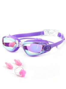 Electroplated Swimming Goggles, Waterproof Anti-Fog Anti-UV Large Frame Swimming Goggles With Nose Clip And Ear Plugs - A - View 5