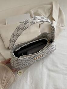Fashion Letter Print Handbag Shoulder Bag, Casual Versatile Underarm Bag For Women - White - View 10