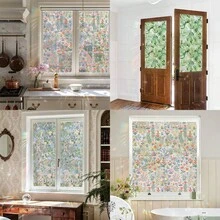 1/3pcs Colorful Privacy Window Film, Floral & Plant Themed Static Cling Window Sticker, Reusable, Suitable For Bathroom, Kitchen, Bedroom, Balcony And Home Decor - Multicolor - View 4